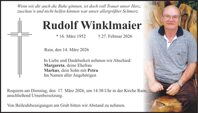 Traueranzeige Rudolf Winklmaier