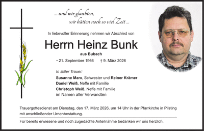 Traueranzeige Heinz Bunk