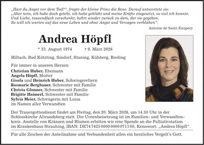 Traueranzeige Andrea Höpfl