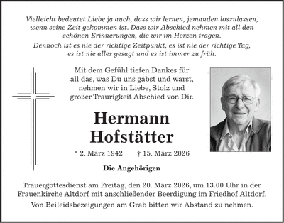 Traueranzeige Hermann Hofstätter