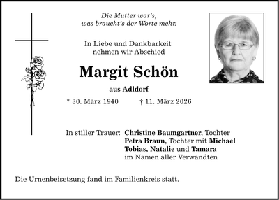 Traueranzeige Margit Schön