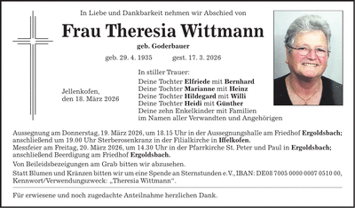 Traueranzeige Theresia Wittmann