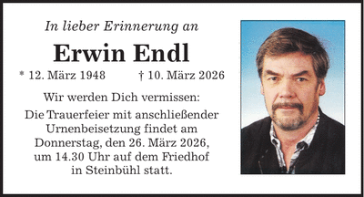 Traueranzeige Erwin Endl