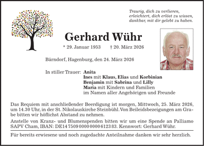Traueranzeige Gerhard Wühr