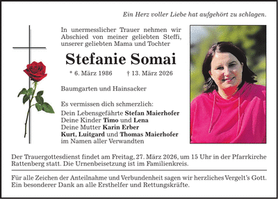 Traueranzeige Stefanie Somai