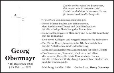 Traueranzeige Georg Obermayr