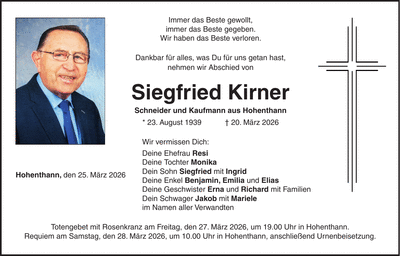 Traueranzeige Siegfried Kirner