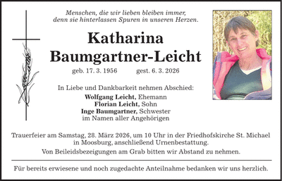 Traueranzeige Katharina Baumgartner-Leicht