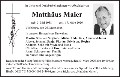 Traueranzeige Matthäus Maier