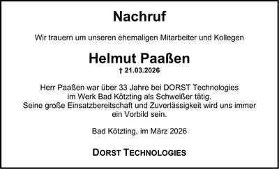 Traueranzeige Helmut Paaßen