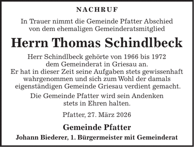 Traueranzeige Thomas Schindlbeck
