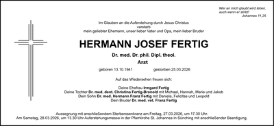 Traueranzeige Hermann Dr. med Fertig