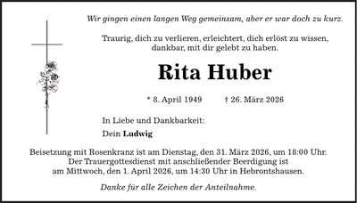 Traueranzeige Rita Huber