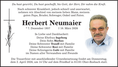 Traueranzeige Herbert Neumaier