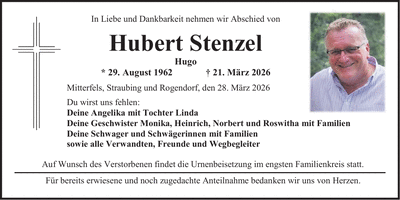Traueranzeige Hubert Stenzel