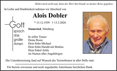 Traueranzeige Alois Dobler