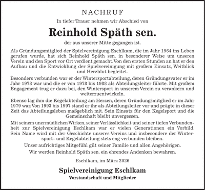 Traueranzeige Reinhold Späth