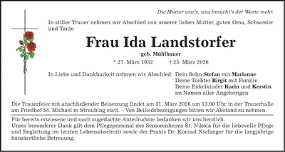 Traueranzeige Ida Landstorfer