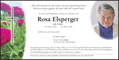 Traueranzeige Rosa Elsperger