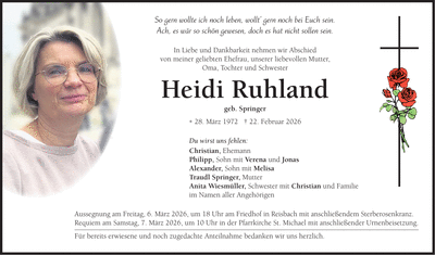 Traueranzeige Heidi Ruhland