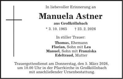 Traueranzeige Manuela Astner