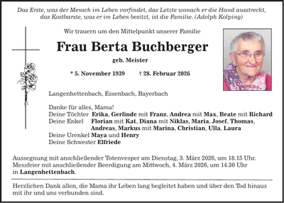 Traueranzeige Berta Buchberger