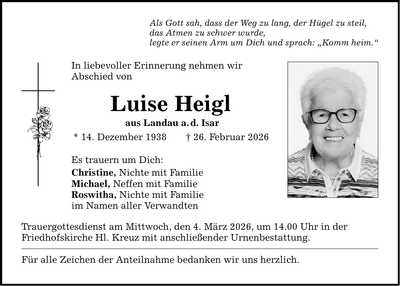 Traueranzeige Heigl Heigl