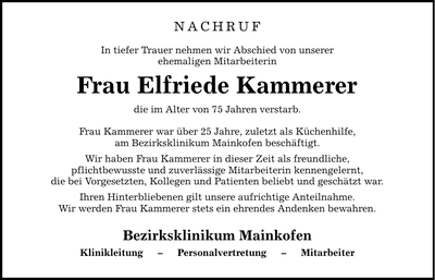 Traueranzeige Elfriede Kammerer