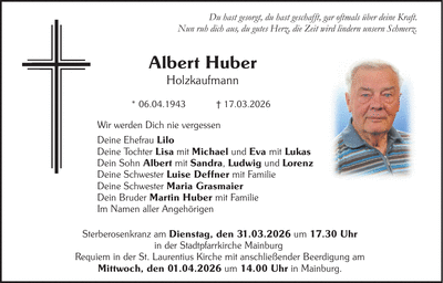 Traueranzeige Albert Huber