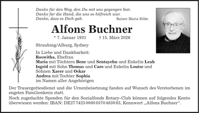 Traueranzeige Alfons Buchner