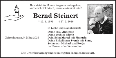 Traueranzeige Bernd Steinert
