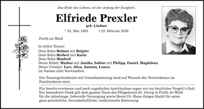Traueranzeige Elfriede Prexler