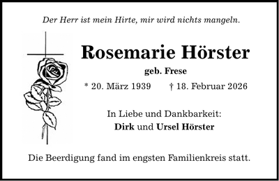 Traueranzeige Rosemarie Hörster