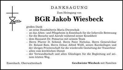 Traueranzeige Jakob Wiesbeck