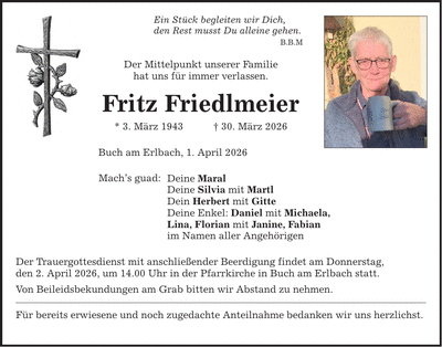 Traueranzeige Fritz Friedlmeier