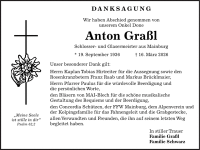 Traueranzeige Anton Graßl