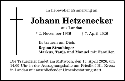Traueranzeige Johann Hetzenecker