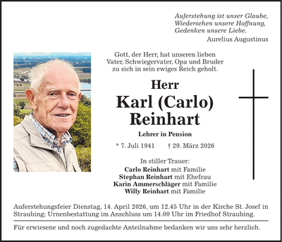 Traueranzeige Karl Reinhart