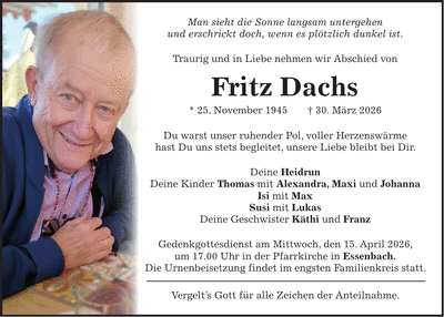Traueranzeige Fritz Dachs