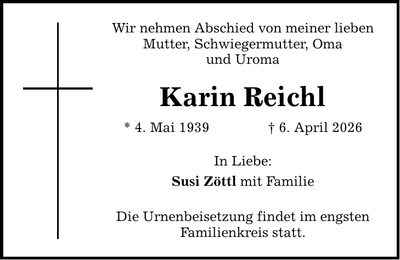Traueranzeige Karin Reichl