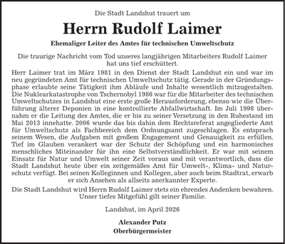 Traueranzeige Rudolf Laimer