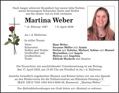 Traueranzeige Martina Weber
