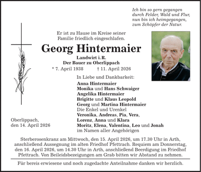 Traueranzeige Georg Hintermaier