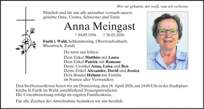 Traueranzeige Anna Meingast