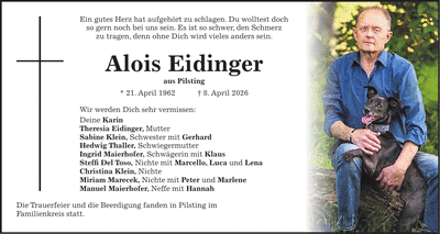 Traueranzeige Alois Eidinger