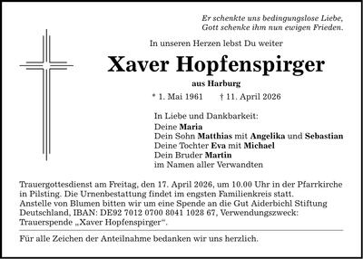 Traueranzeige Hopfenspirger Hopfenspirger