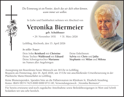 Traueranzeige Veronika Biermeier