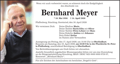 Traueranzeige Bernhard Meyer