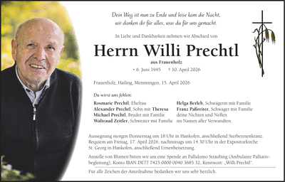 Traueranzeige Willi Prechtl