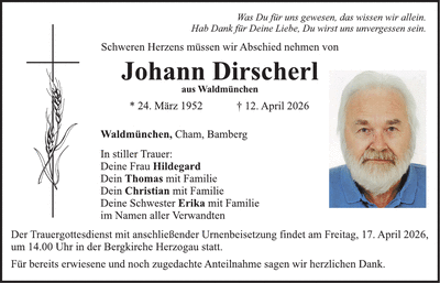 Traueranzeige Johann Dirscherl